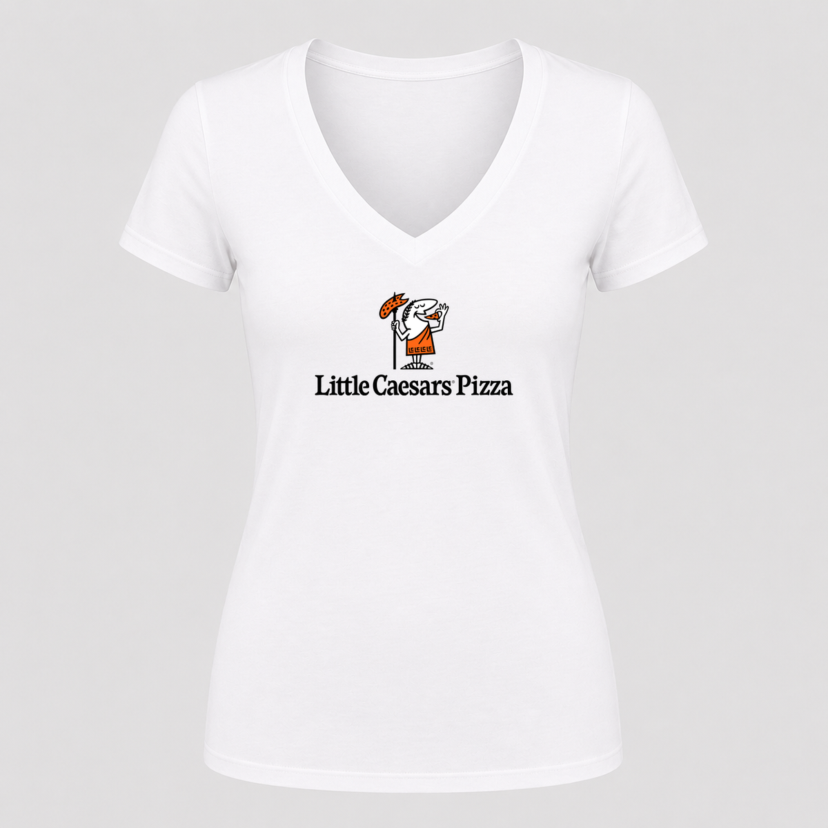 Women's Little Caesars V Neck T-Shirt in white