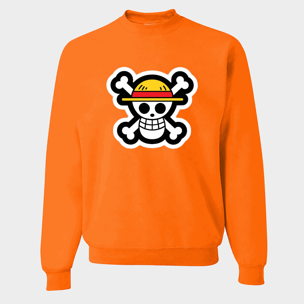 Men's Straw Hat Luffy Crewneck Sweatshirt - Orange