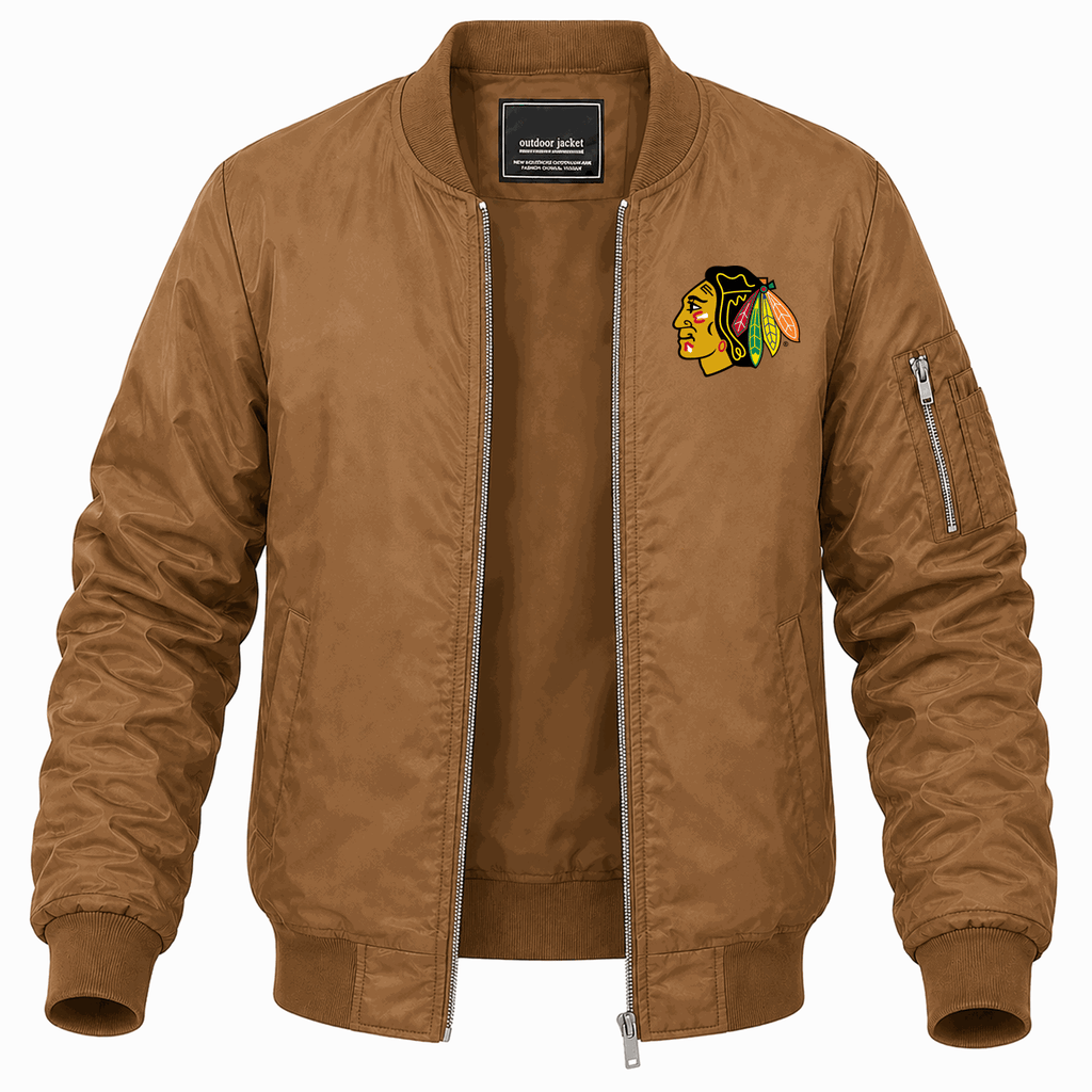 Men's Chicago Blackhawks Lightweight Bomber Jacket - Brown