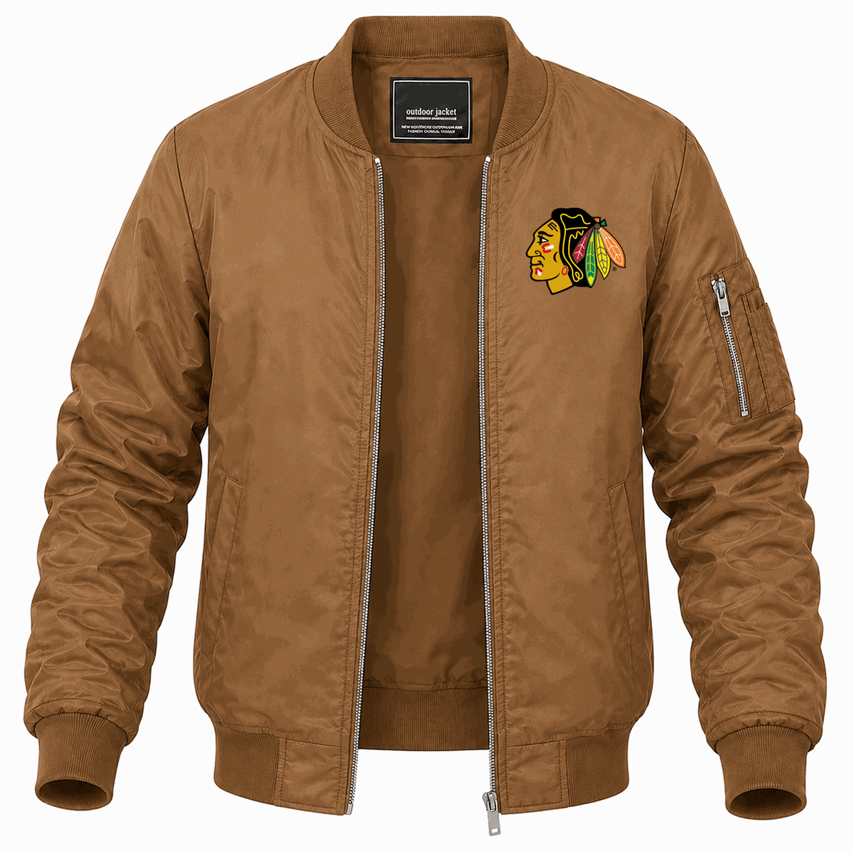 Men's Chicago Blackhawks Lightweight Bomber Jacket - Brown