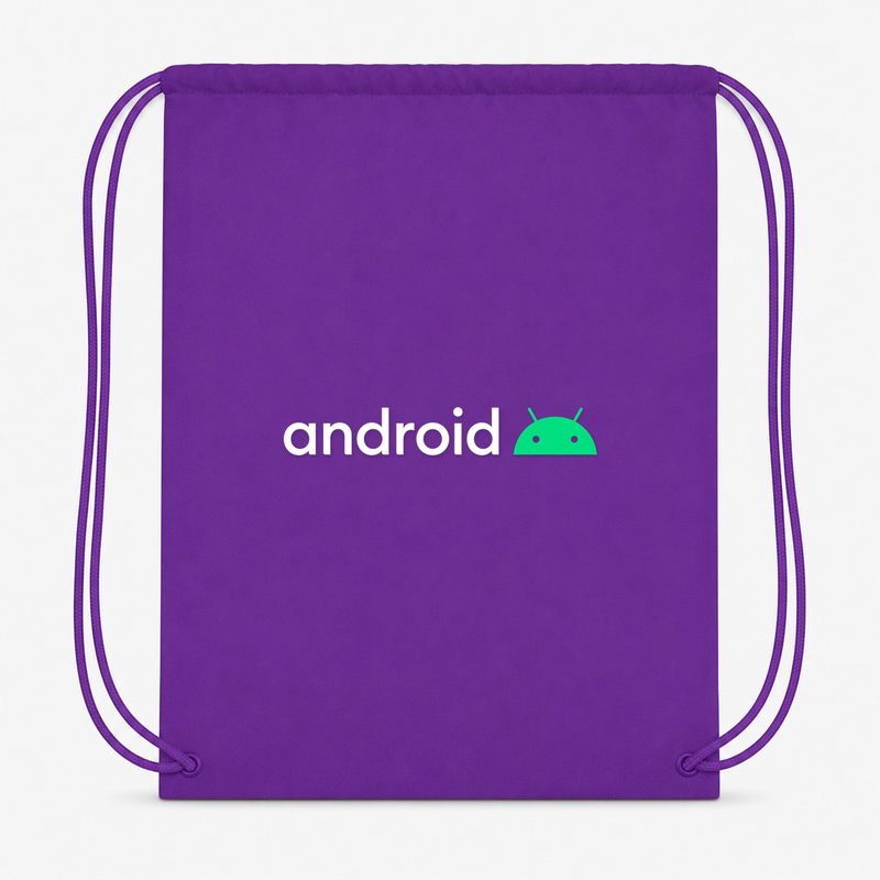 Android White Drawstring Bag - Purple