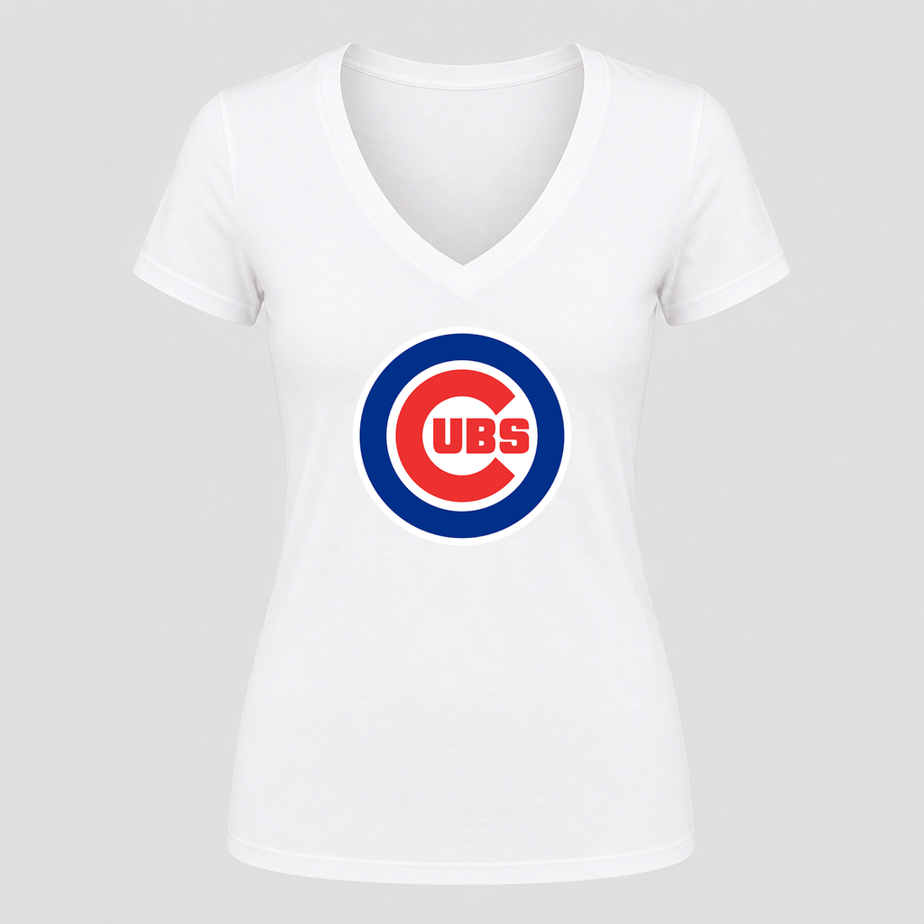 Women's Chicago Cubs V Neck T-Shirt in white