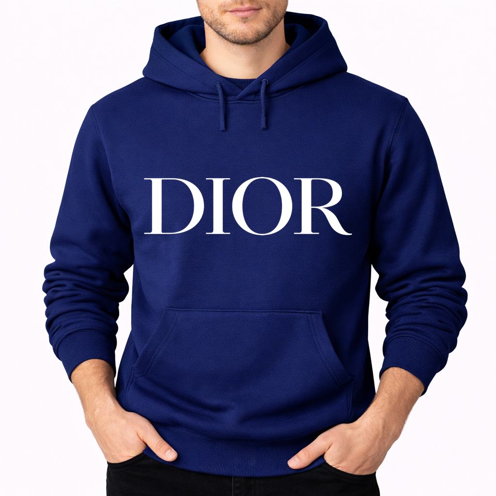 Men's Dior White Pullover Hoodie - Navy