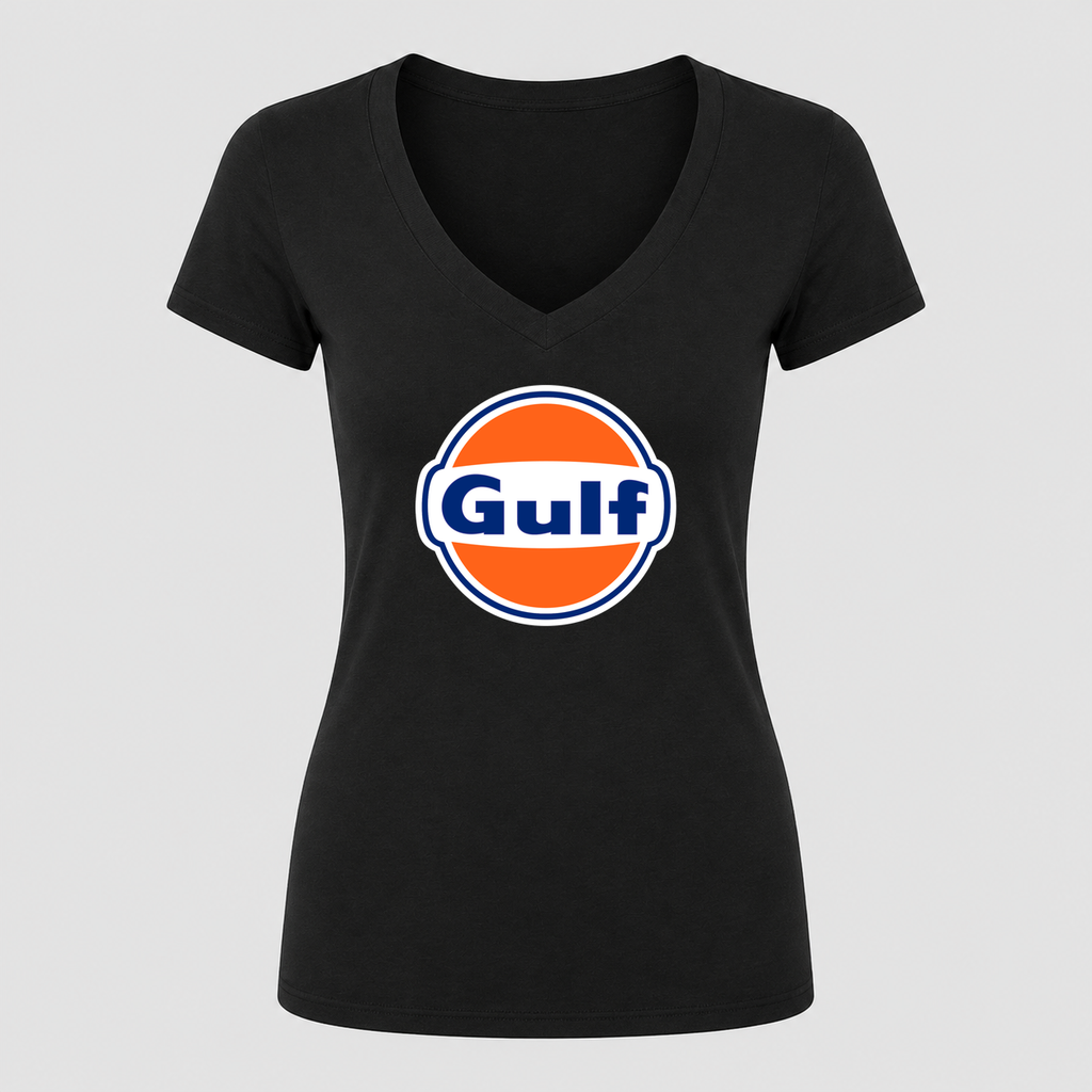 Women's Gulf Oil V Neck T-Shirt in black