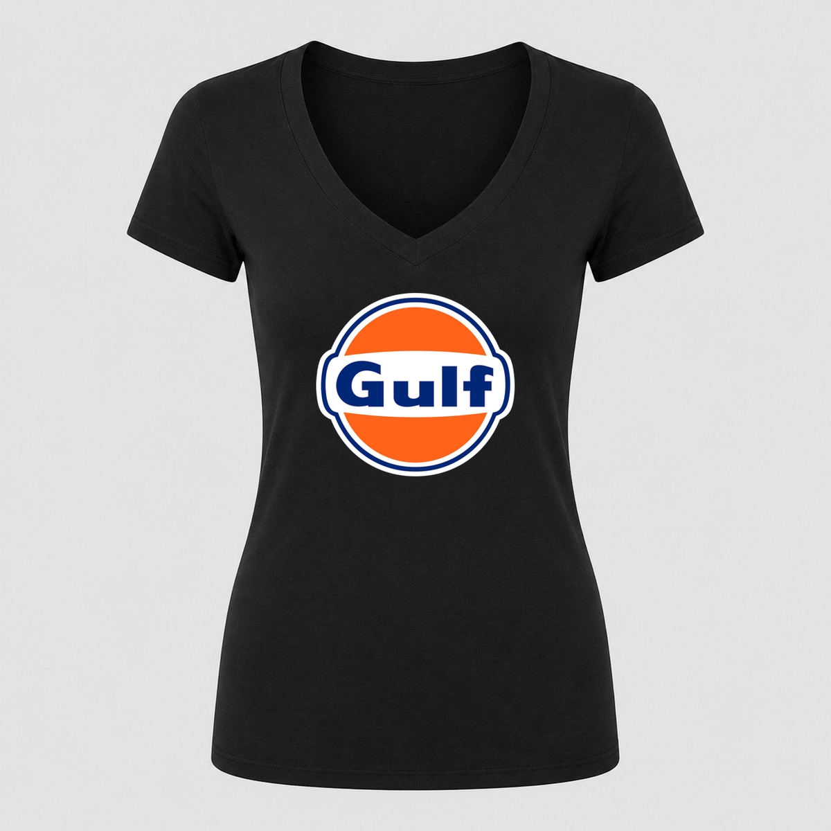 Women's Gulf Oil V Neck T-Shirt in black