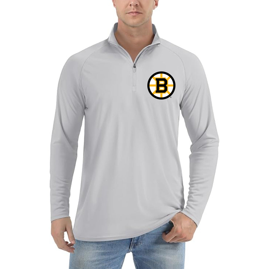 Boston Bruins quarter-zip athletic shirt in Light Gray