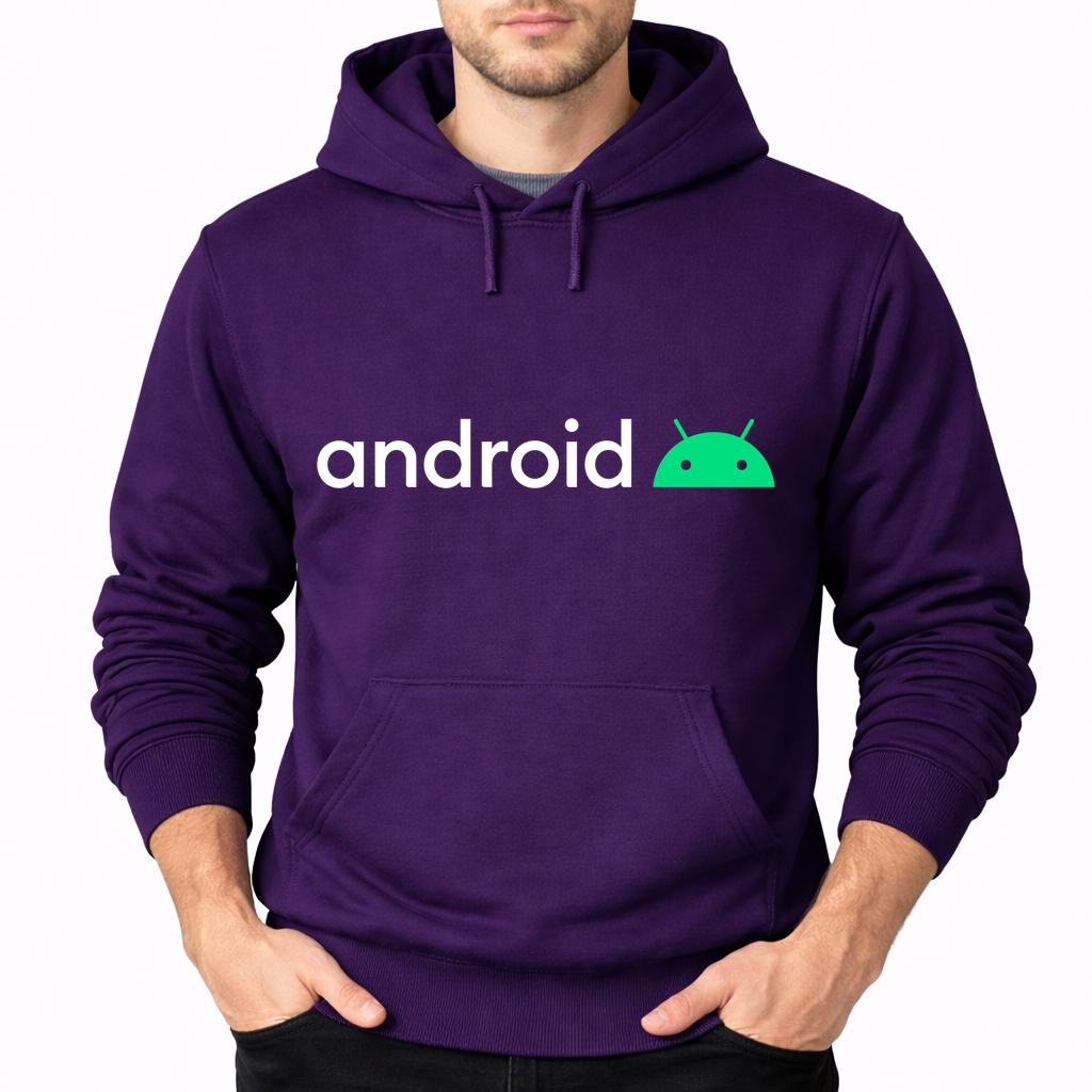 Men's Android White Pullover Hoodie - Purple