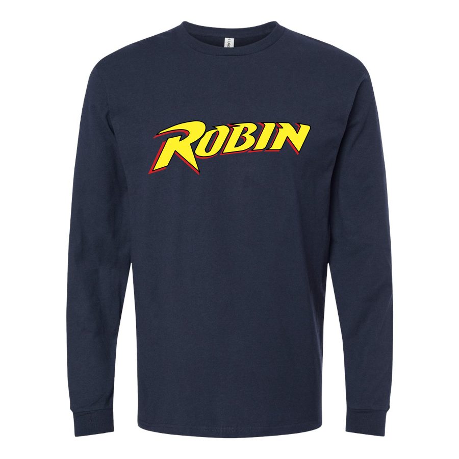 Men's robin-logo-png-transparent Long sleeves Cotton Blend T-Shirt - Navy