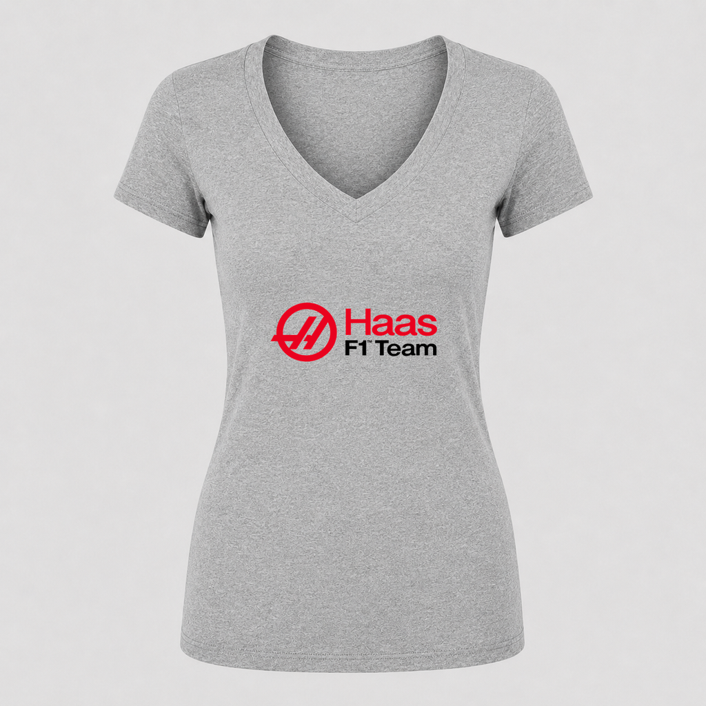 Women's Haas F1 Team V Neck T-Shirt in gray