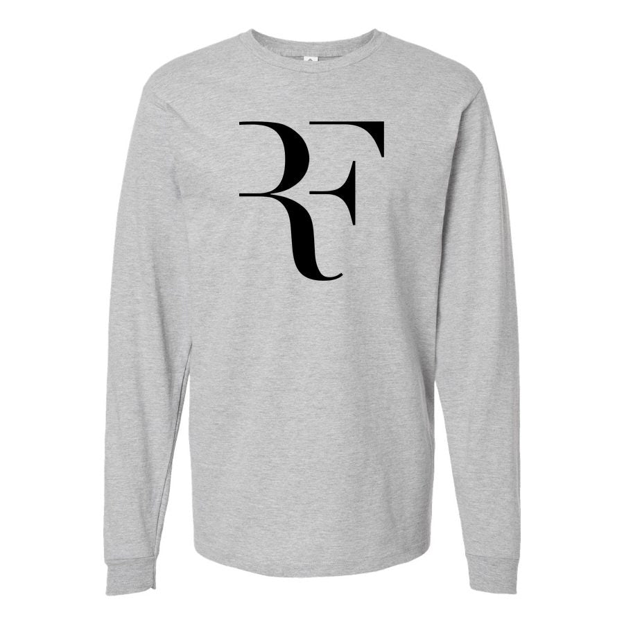 Men's Roger-Federer-logo-black Long sleeves Cotton Blend T-Shirt - Gray