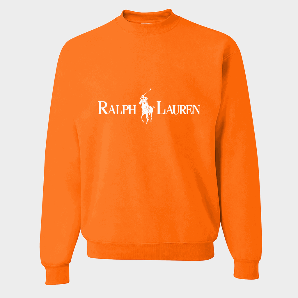 Men's Polo Ralph Lauren White Logo Crewneck Sweatshirt - Orange