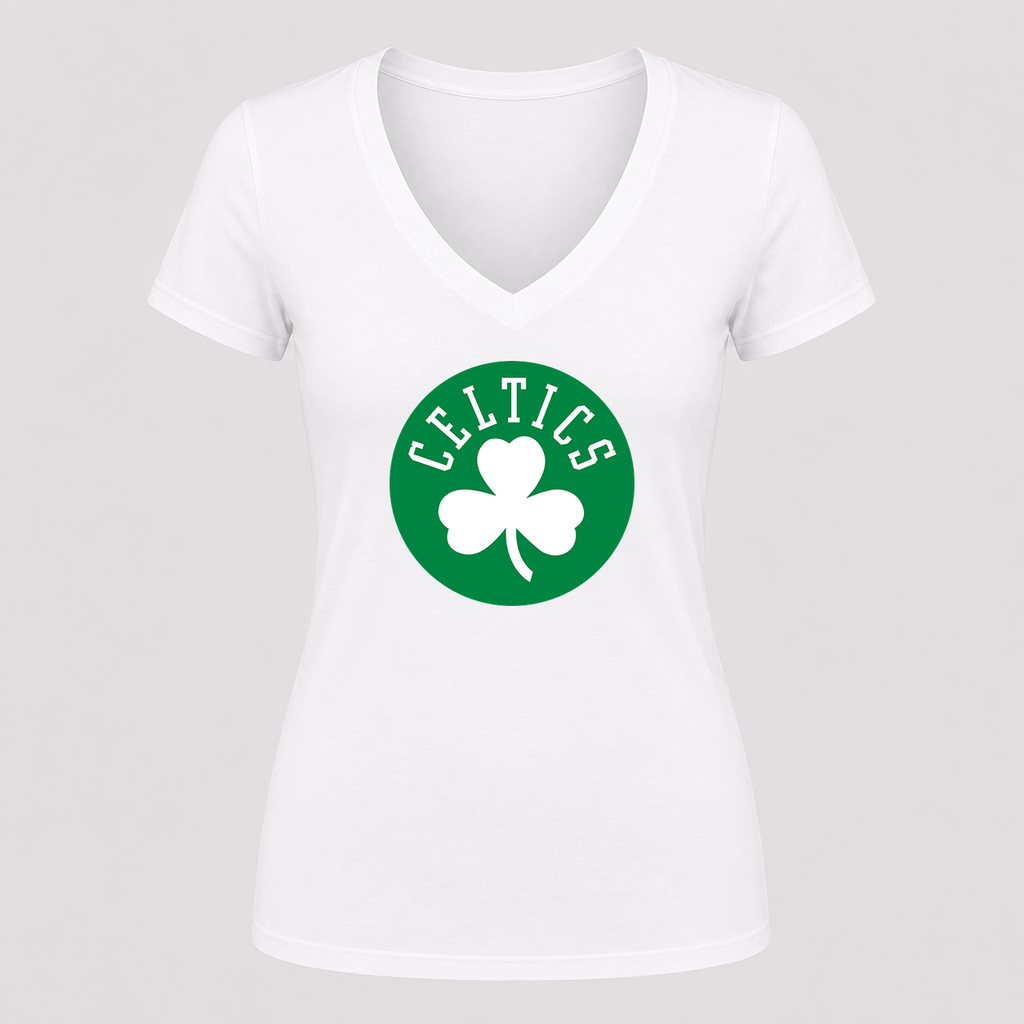 Women's Boston Celtics V Neck T-Shirt in white
