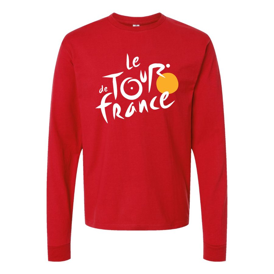 Men's Tour de France White Logo Long sleeves Cotton Blend T-Shirt - Red