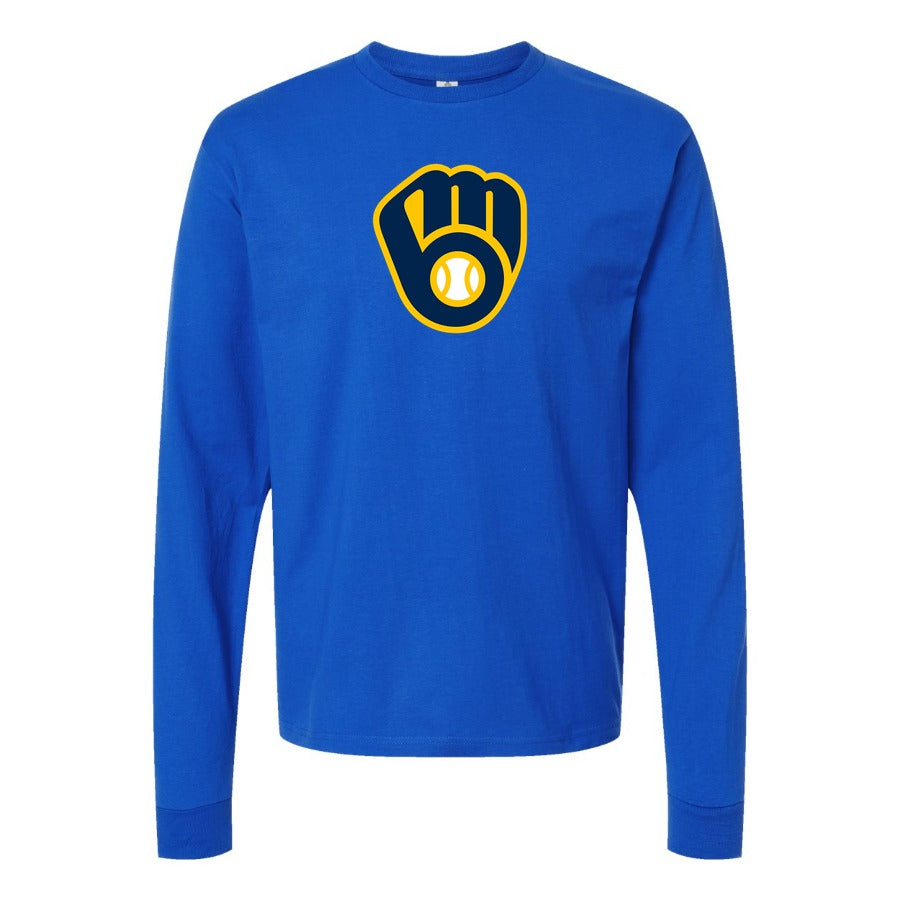 Men's Milwaukee Brewers Long sleeves Cotton Blend T-Shirt - Blue