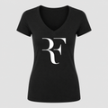 Women's Roger Federer White Design V Neck T-Shirt in black