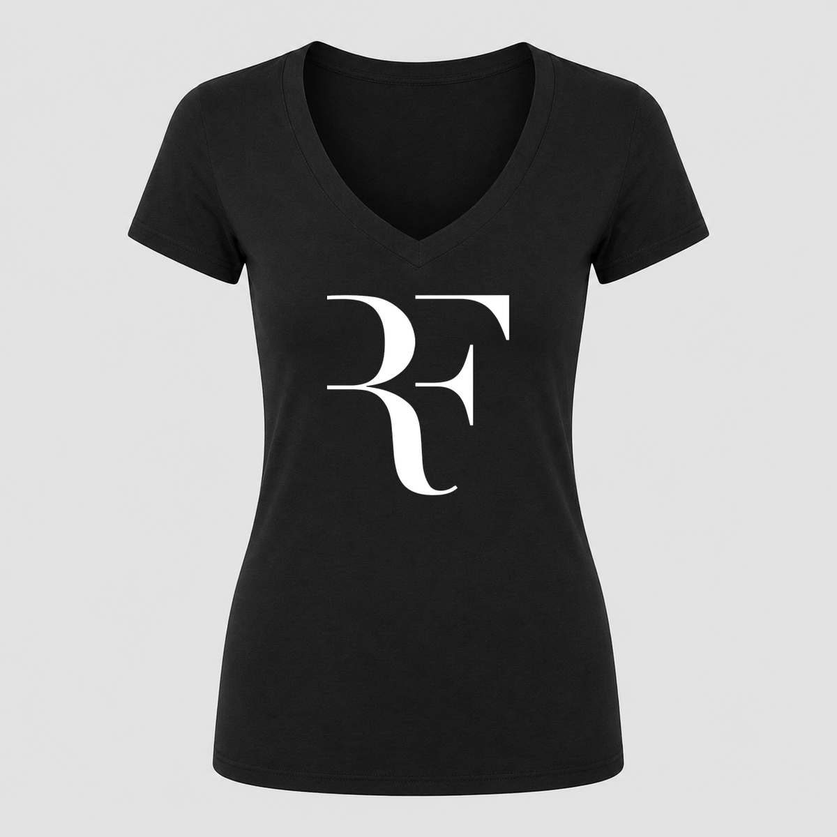 Women's Roger Federer White Design V Neck T-Shirt in black