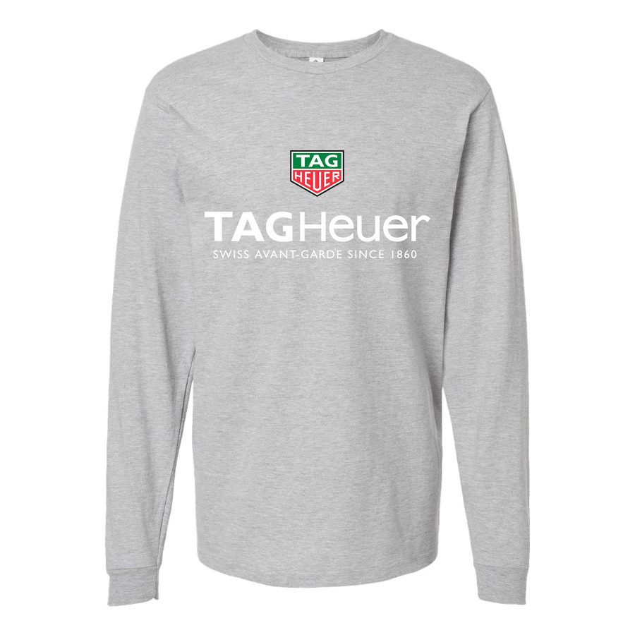 Men's TAG-Heuer-Logo white Long sleeves Cotton Blend T-Shirt - Gray