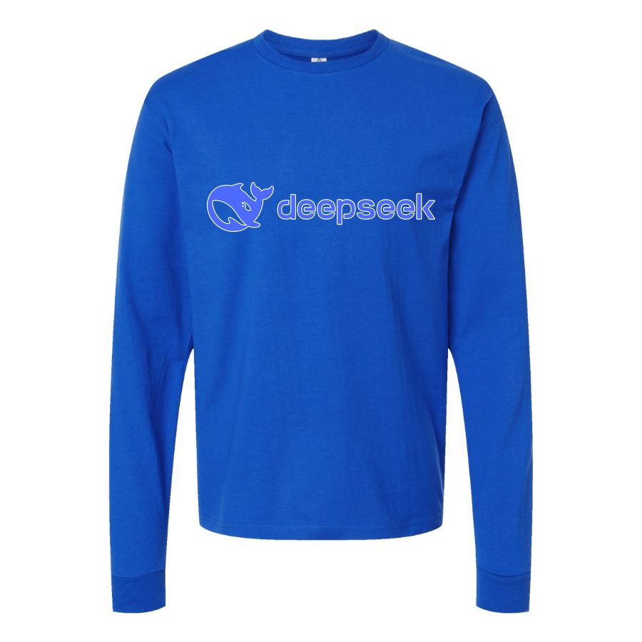 Men's DeepSeek-Logo Long sleeves Cotton Blend T-Shirt - Blue