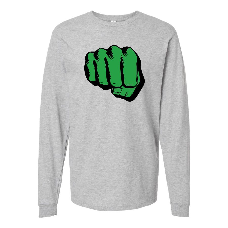 Men's Hulk Punch logo Long sleeves Cotton Blend T-Shirt - Gray