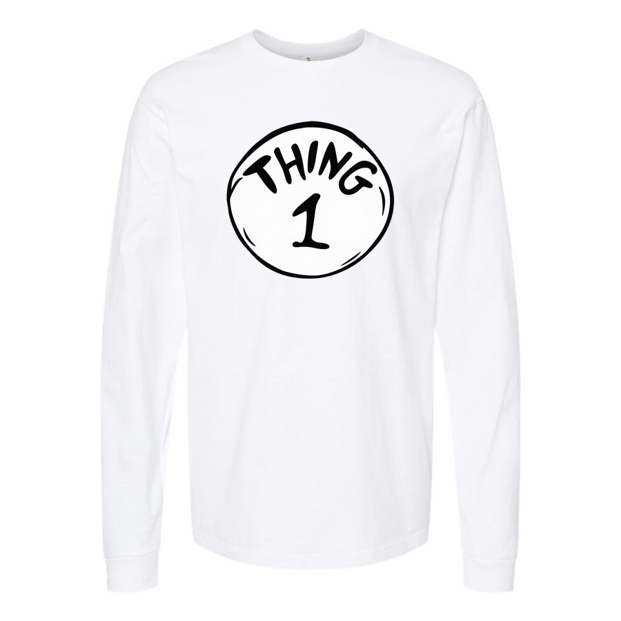 Men's Dr. Seuss Thing 1 Logo Long sleeves Cotton Blend T-Shirt - White