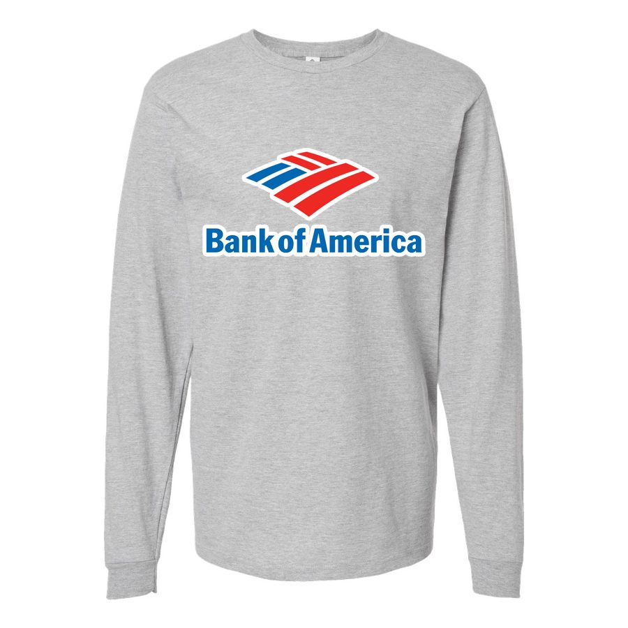 Men's Bank of America Logo Long sleeves Cotton Blend T-Shirt - Gray