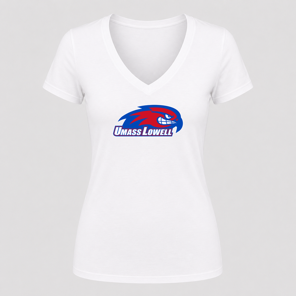 Women's UMass Lowell River Hawks V Neck T-Shirt in white