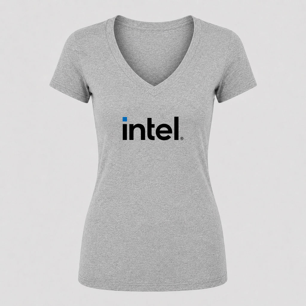 Women's Intel V Neck T-Shirt in gray