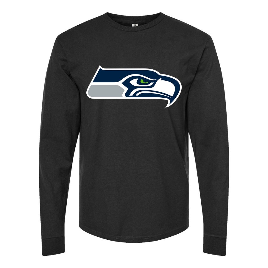 Men's Seattle Seahawks Long sleeves Cotton Blend T-Shirt - Black