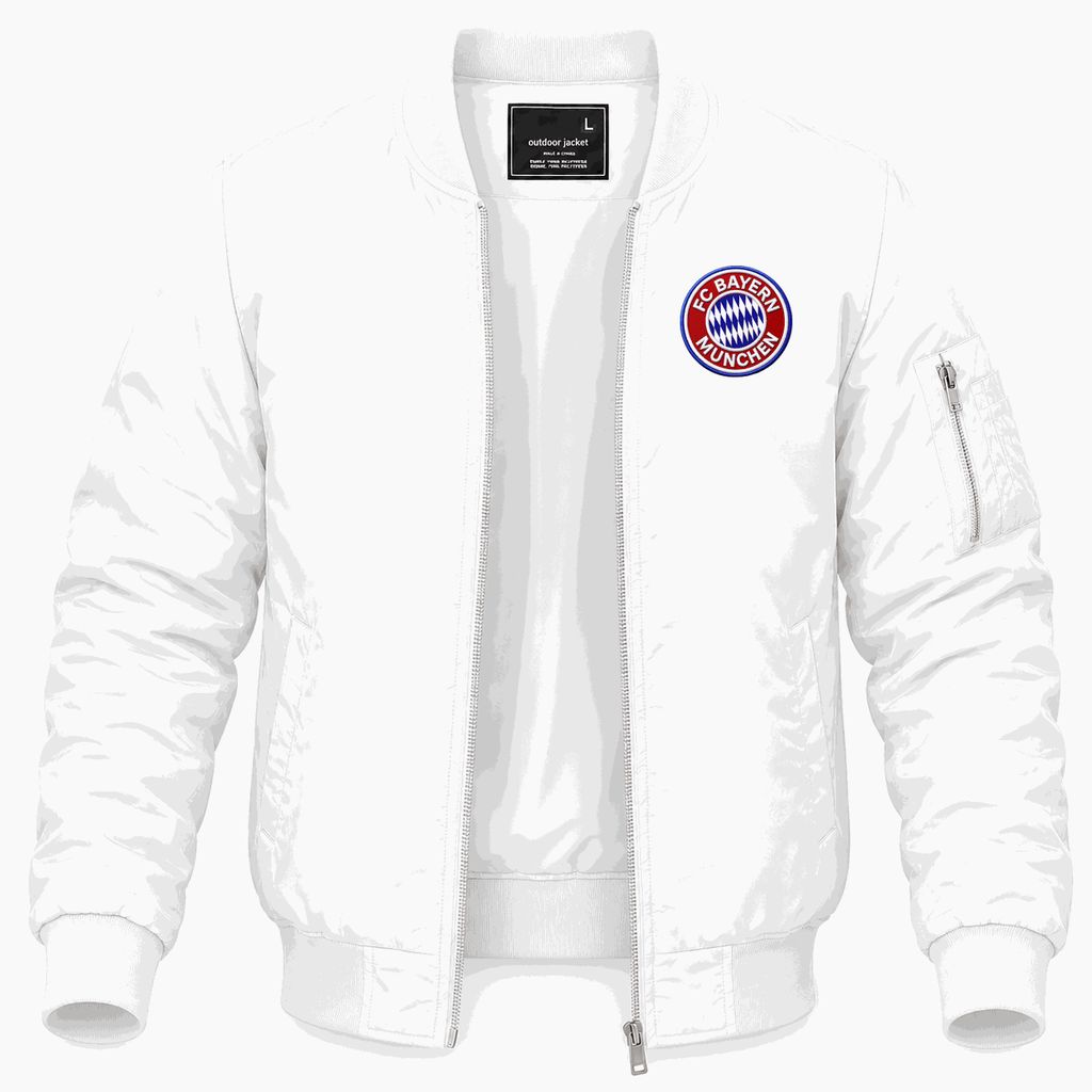 Men's FC Bayern Munich Soccer Embroidery Logo Lightweight Bomber Jacket - White