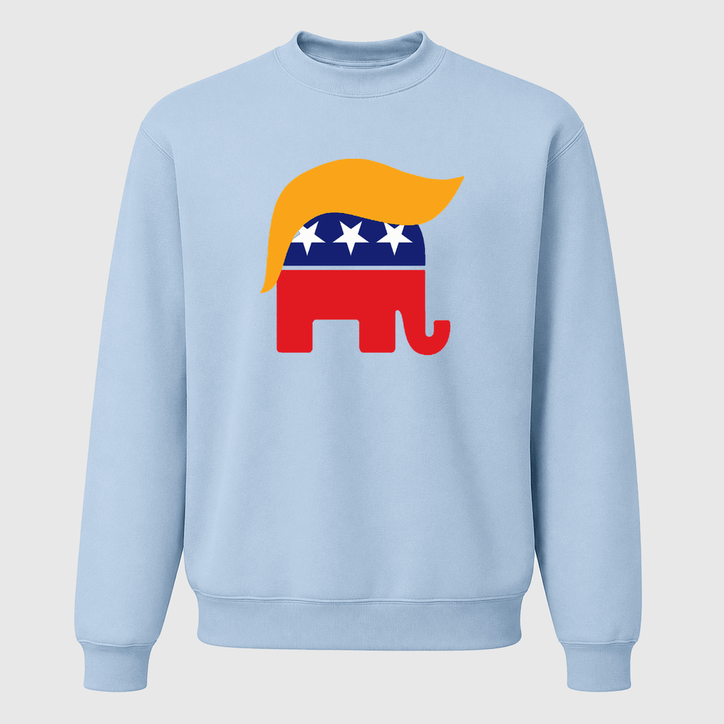Men's Trump Hair GOP Elephant Crewneck Sweatshirt - Sky Blue