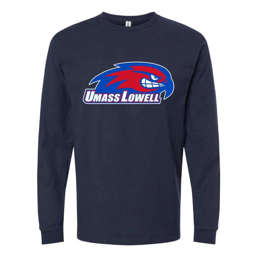 Men's UMass Lowell River Hawks Logo Long sleeves Cotton Blend T-Shirt - Navy