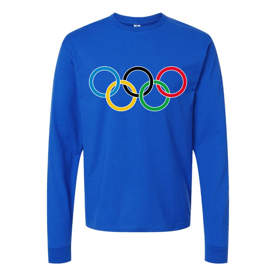 Men's Olympic Ring BK-logo Long sleeves Cotton Blend T-Shirt - Blue