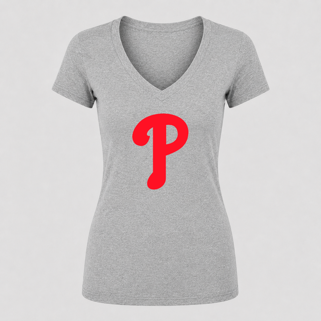 Women's Philadelphia Phillies V Neck T-Shirt in gray