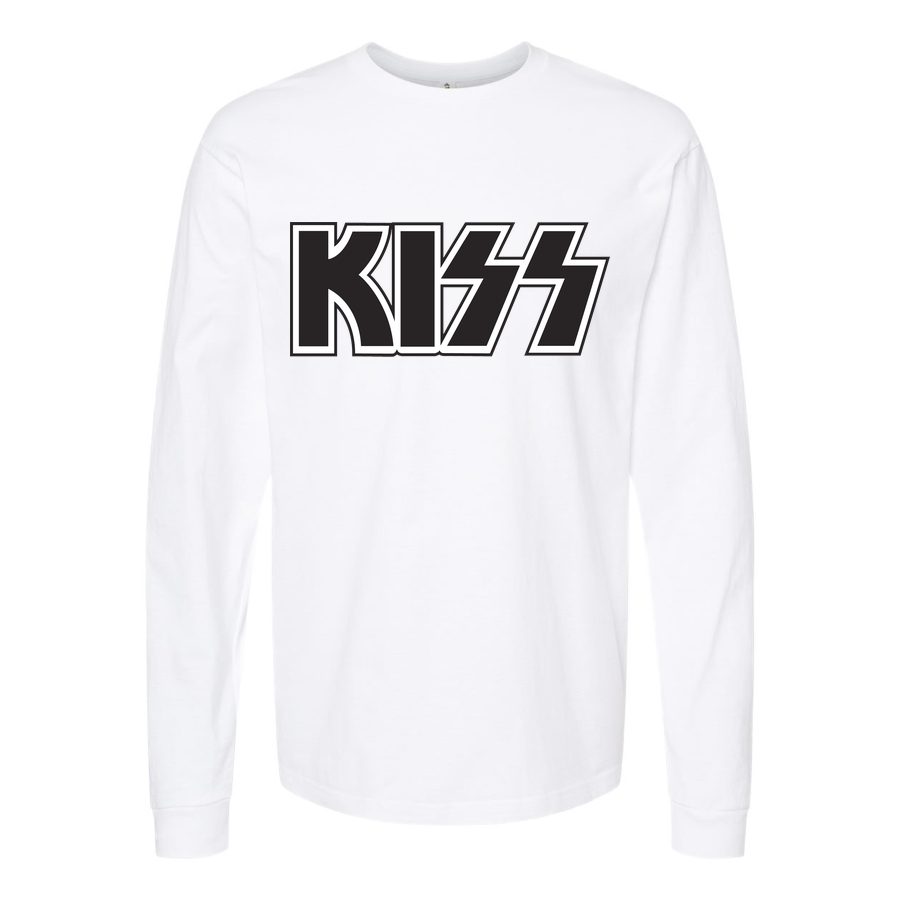 Men's Kiss-Logo Long sleeves Cotton Blend T-Shirt - White