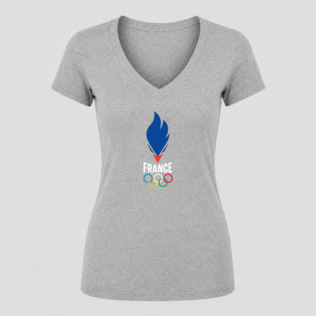 Women's France 2024 White Design V Neck T-Shirt in gray