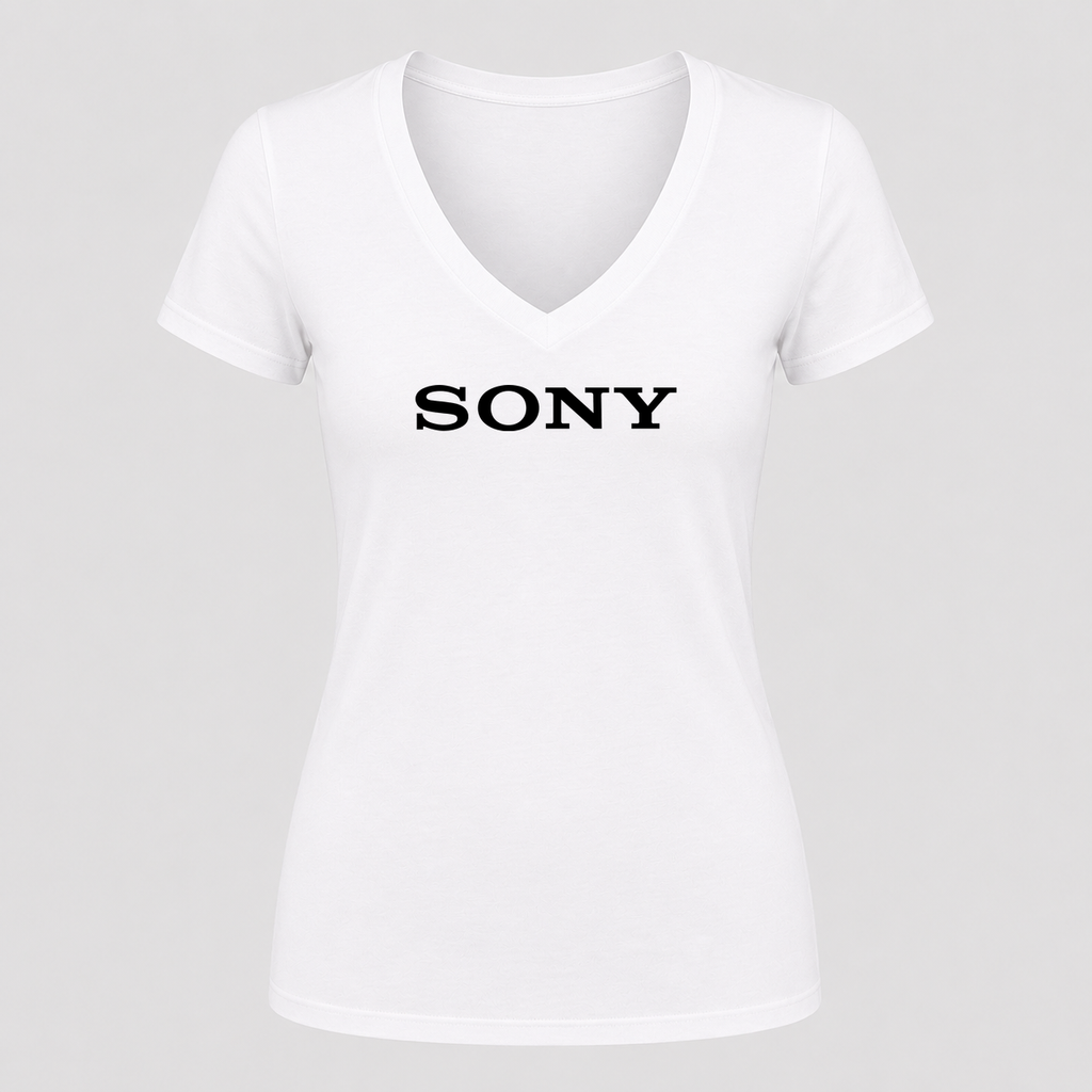 Women's Sony Black Design V Neck T-Shirt in white