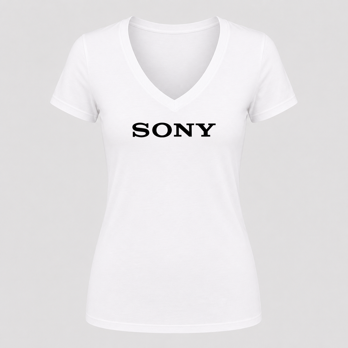 Women's Sony Black Design V Neck T-Shirt in white