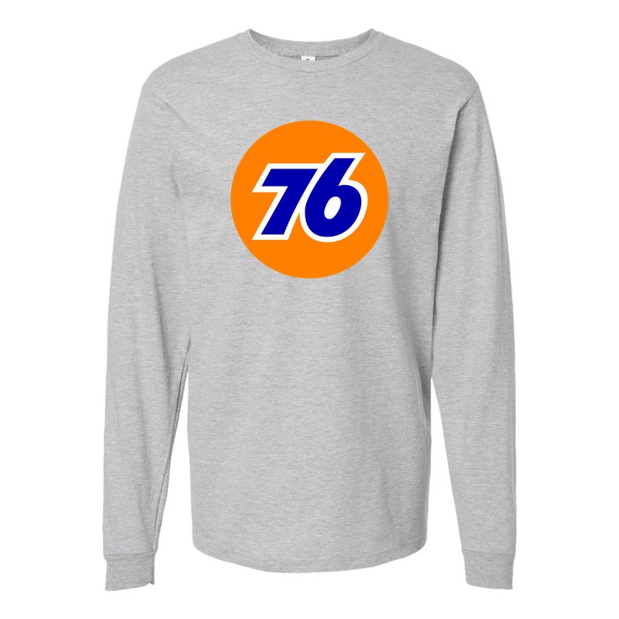 Men's 76-Logo-1536x864 Long sleeves Cotton Blend T-Shirt - Gray