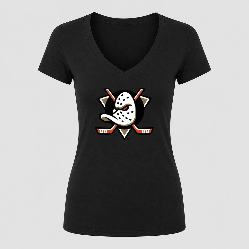 Women's Anaheim Ducks V Neck T-Shirt in black