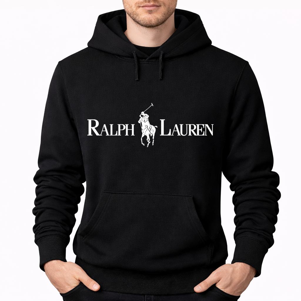 Men's Polo Ralph Lauren White Logo Pullover Hoodie - Black