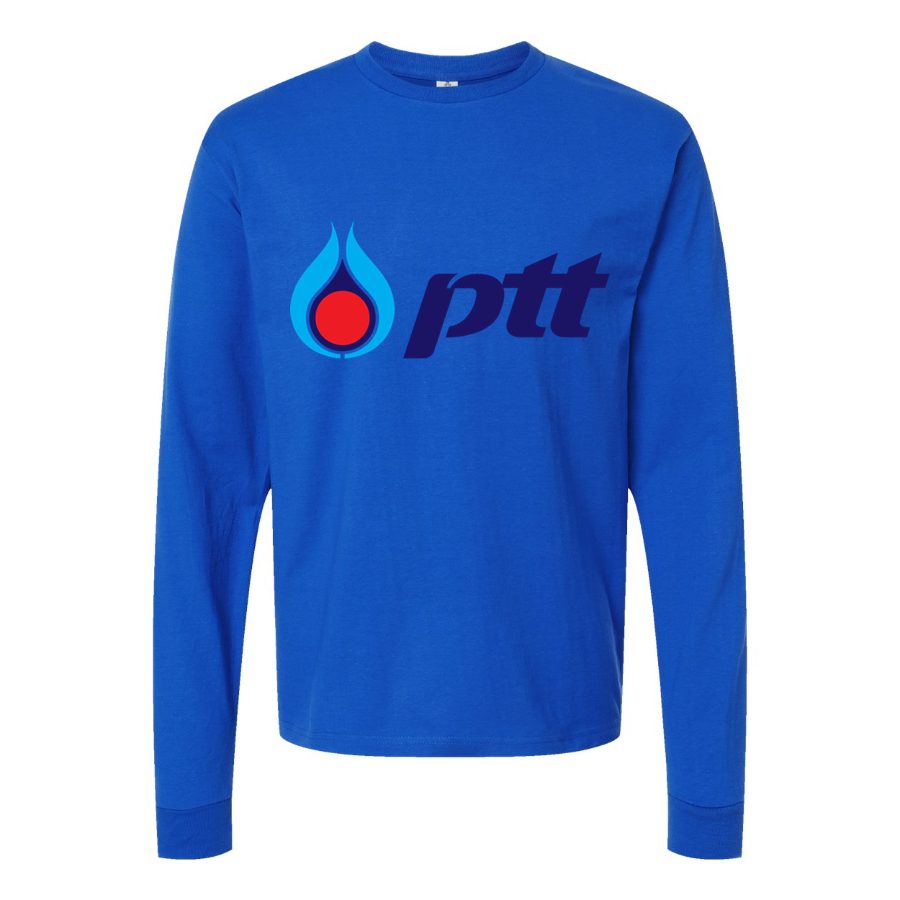 Men's PTT-Logo Long sleeves Cotton Blend T-Shirt - Blue