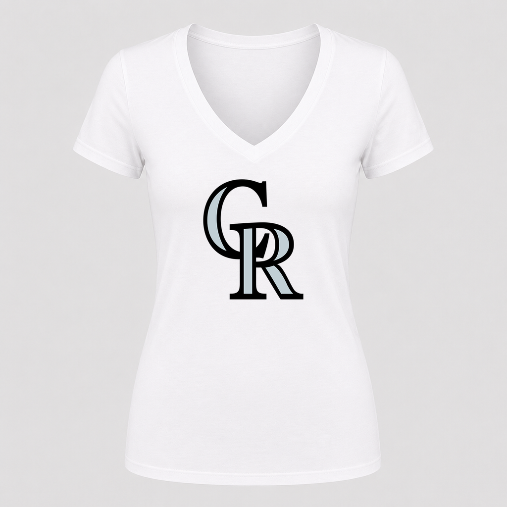 Women's Colorado Rockies V Neck T-Shirt in white