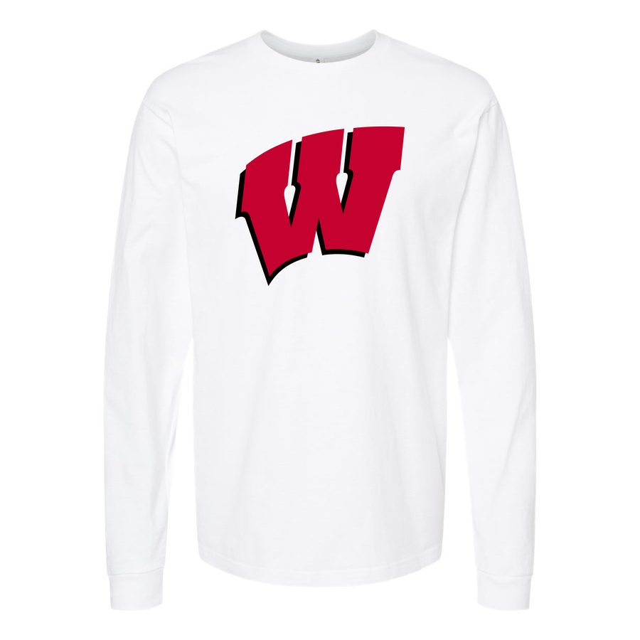 Men's Wisconsin Badgers Logo Long sleeves Cotton Blend T-Shirt - White