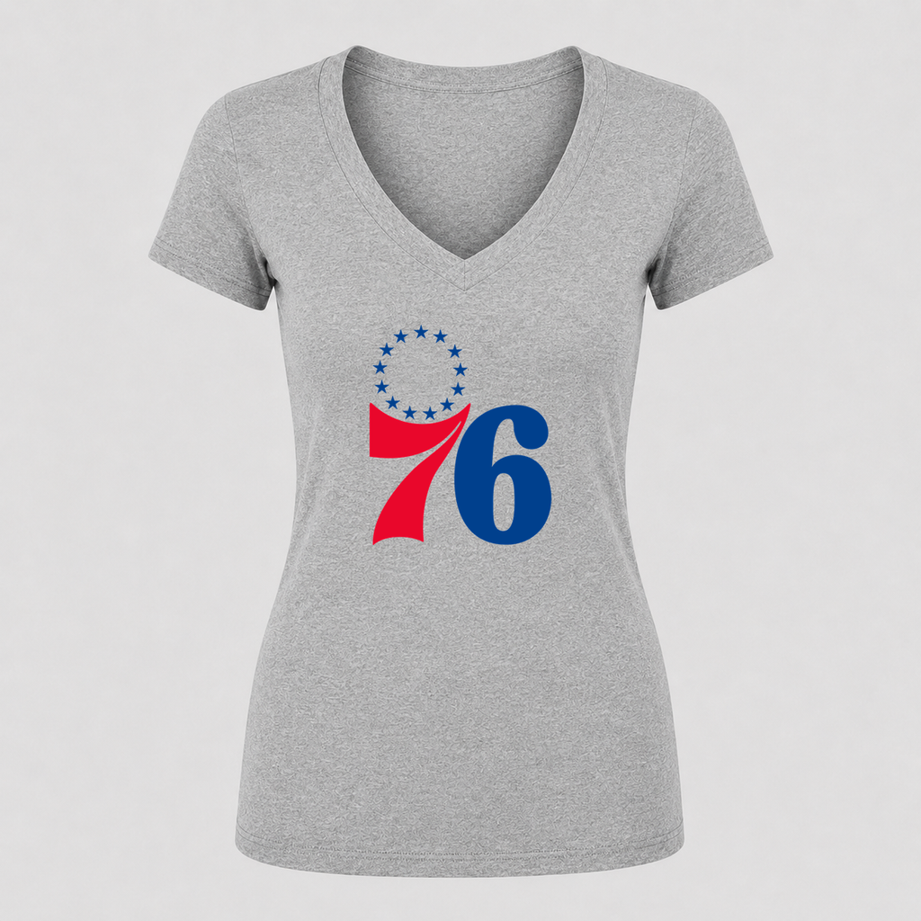 Women's Philadelphia 76ers V Neck T-Shirt in gray