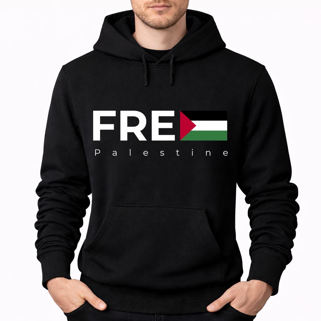 Men's Palestine White Pullover Hoodie - Black