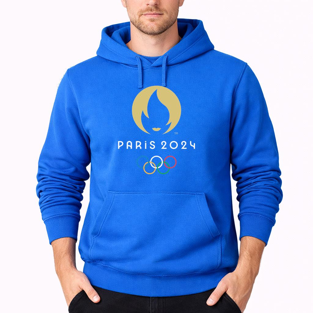 Men's Olympics 2024 Paris White Pullover Hoodie - Azure