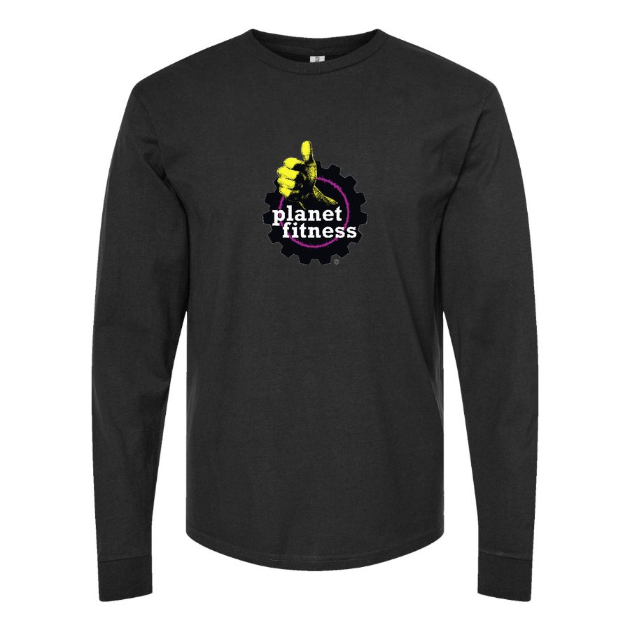 Men's Planet-Fitness-Logo-1024x575 Long sleeves Cotton Blend T-Shirt - Black