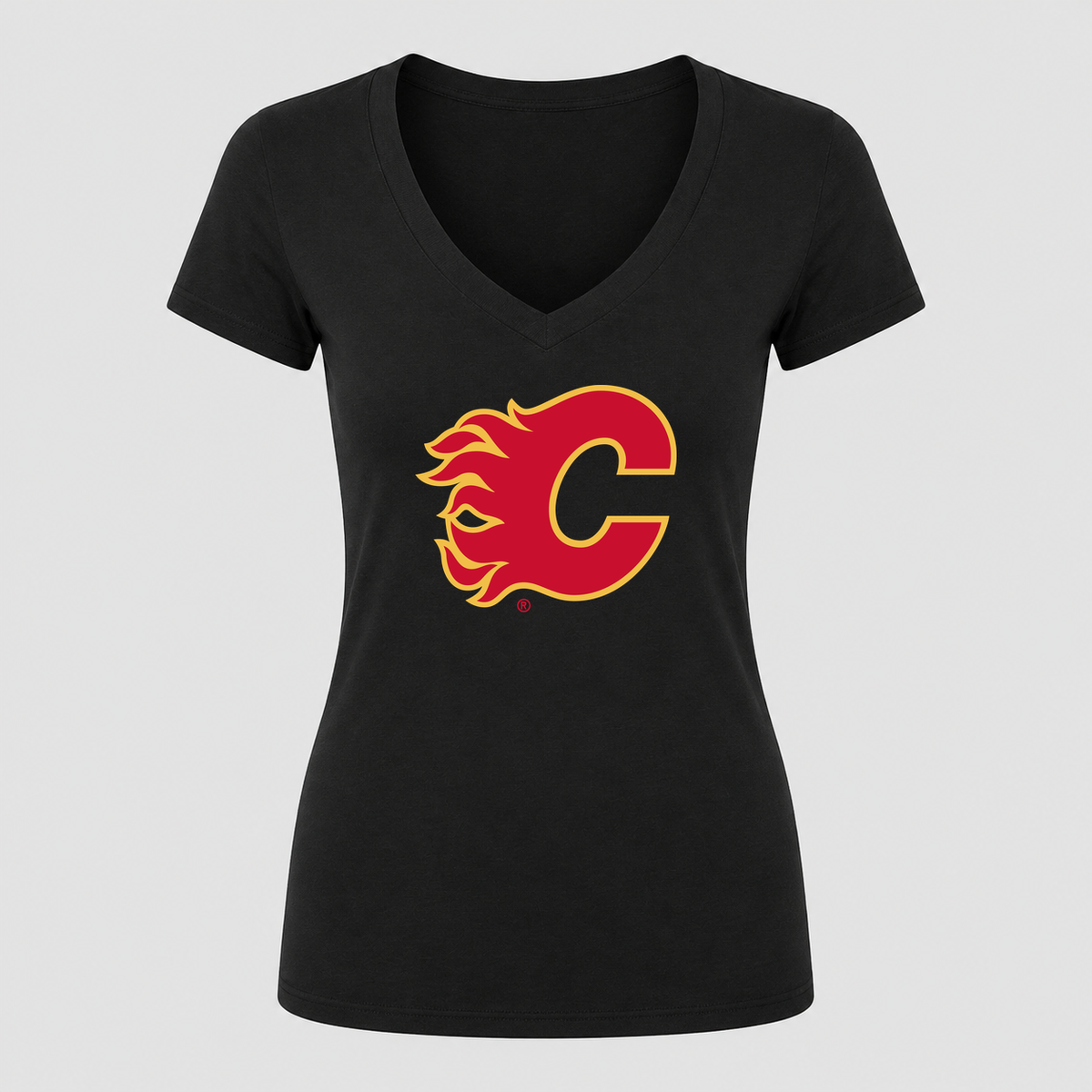 Women's Calgary Flames V Neck T-Shirt in black