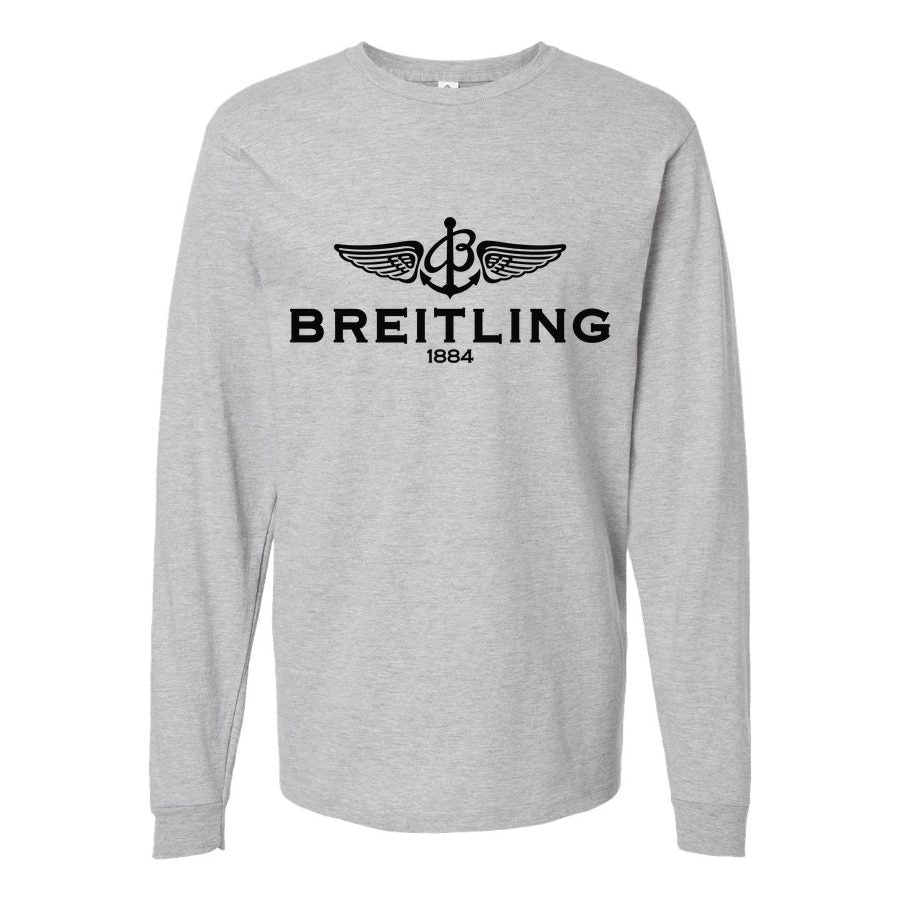 Men's Breitling-Logo-1 Long sleeves Cotton Blend T-Shirt - Gray