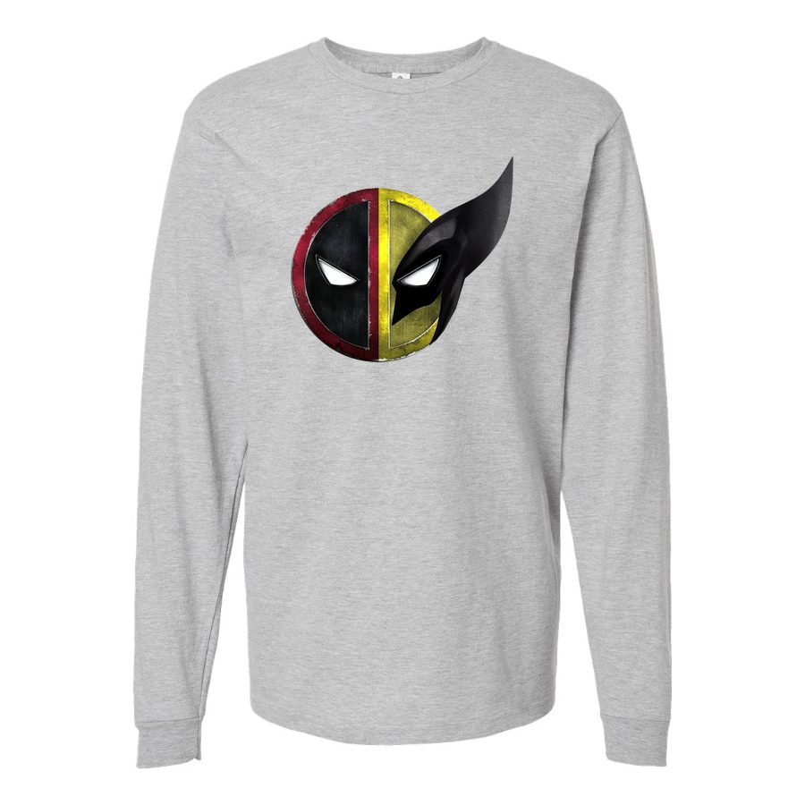 Men's deadpool & wolverine Long sleeves Cotton Blend T-Shirt - Gray